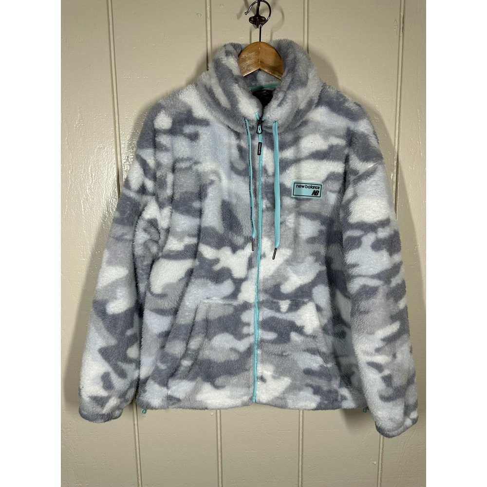 New Balance Jacket Womens L Gray Camo Full Zip Sherpa Fleece High Neck Camo